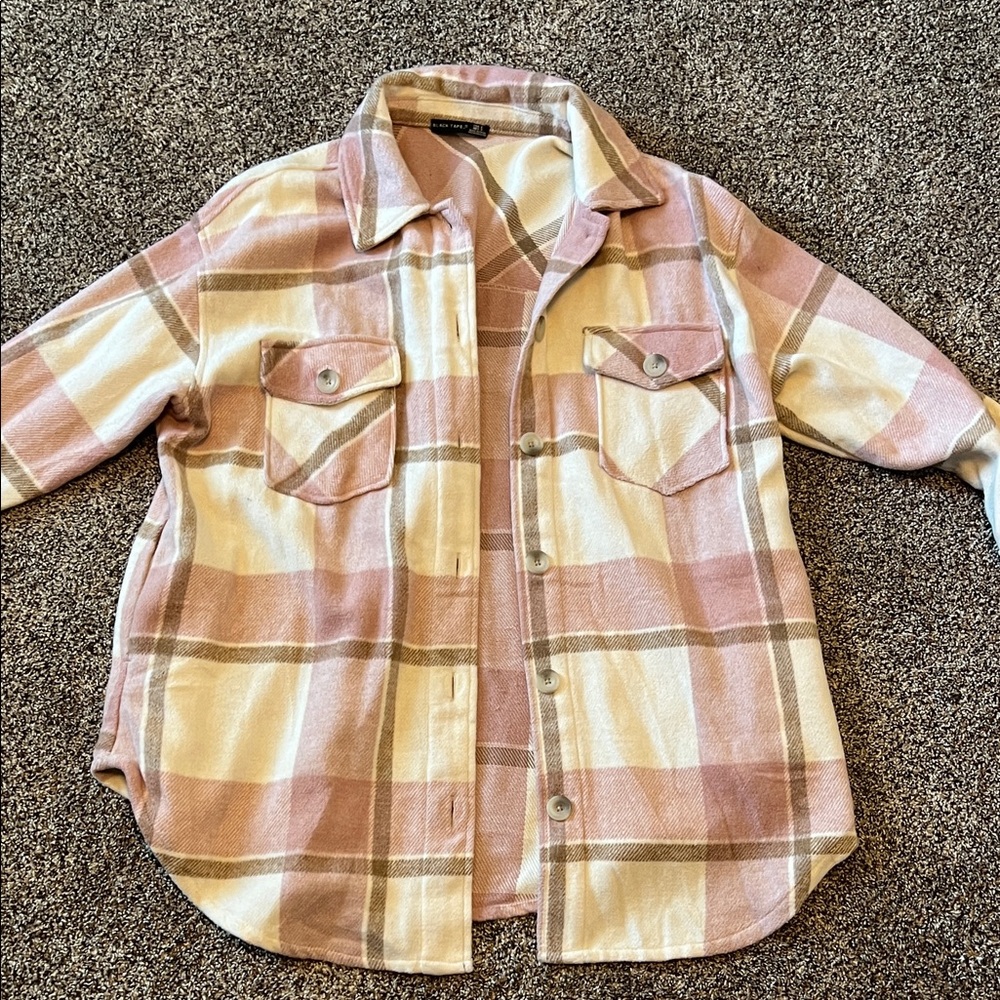Black Tape_ Pink and Cream Plaid Shacket